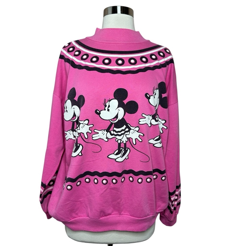 Vintage Disney Wear Minnie Mouse Pink Sweatshirt Mock Neck Made in USA